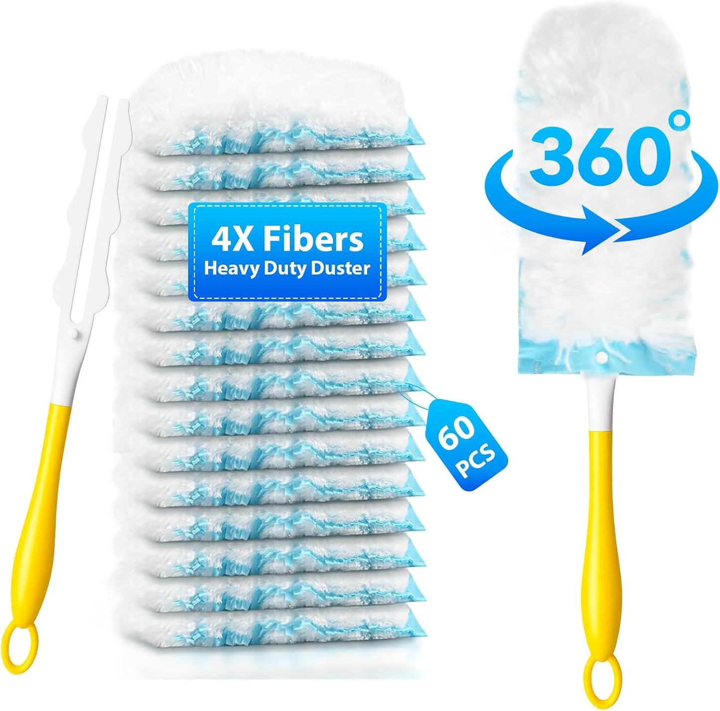 50 Count Larger Size Duster Refills for Swiffer Dusters with 1 Handle - Multi-Surface Feather and Microfiber Duster Disposable Alternative, Heavy Duty Cleaning Kit for Home, Furniture, Blinds and Vent