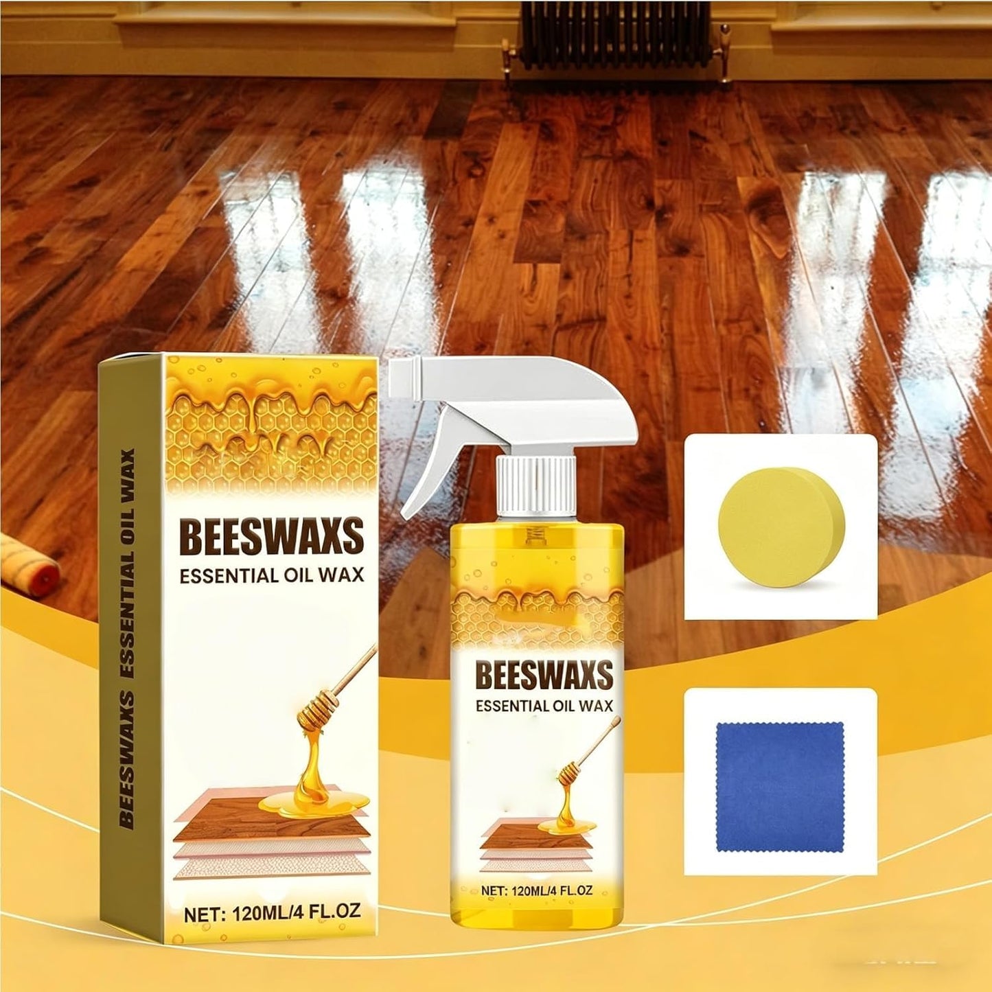 Natural Beeswax Repairing and Care Spray, Beeswax Essential Oil Wax, Wood & Furniture Polish Spray, For Wood Floors, Furniture and Wooden Cabinet (1)
