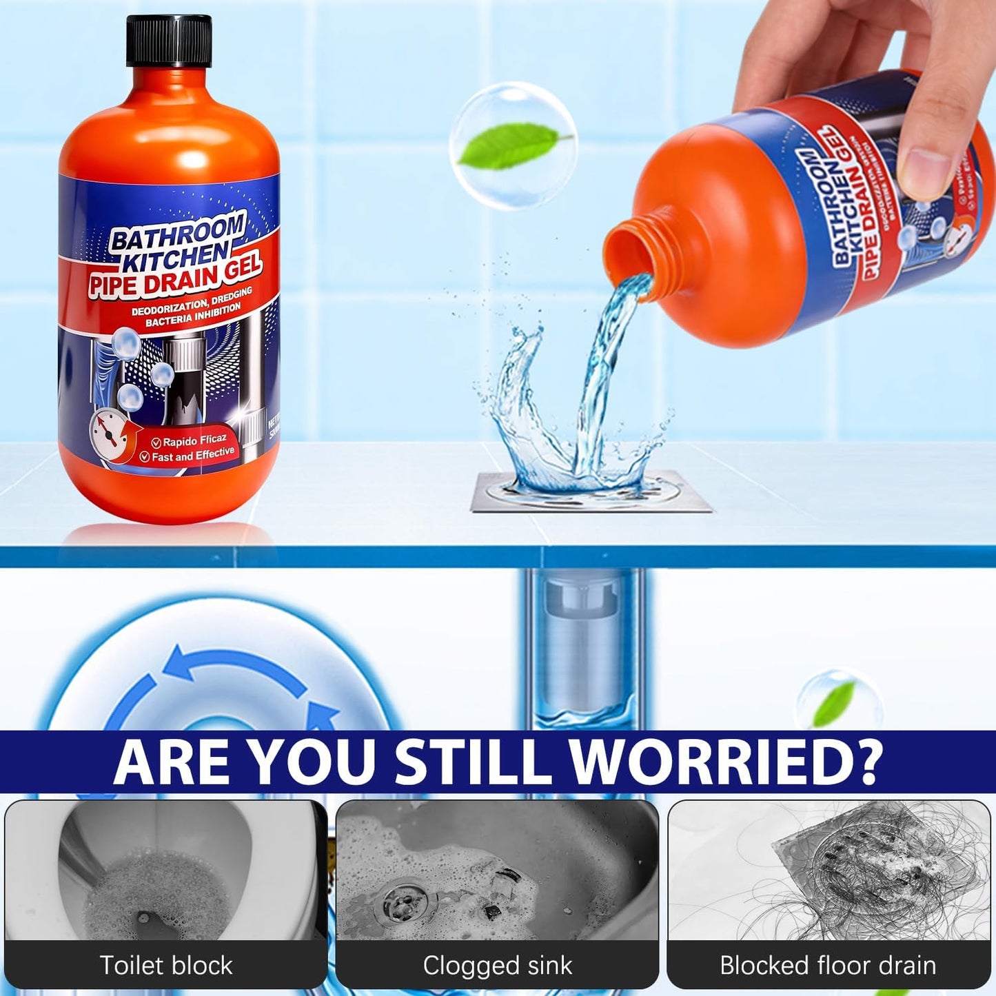 Pipeline Dredging Agent, Pipe Dredge Drain Cleaner, Drain Opener Cleaner for Shower or Sink Drains, Professional Strength Pipe Build Up Remover (500mL)