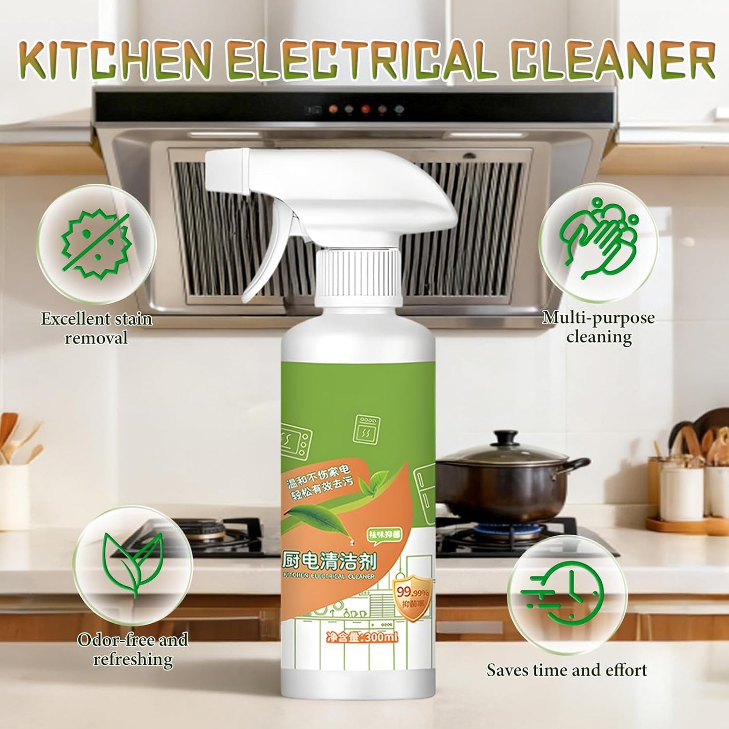 Natural Enzyme Formula to Household Appliances, 2026 New Fly Cleanse Spray, Multi-Purpose Cleaner Kitchen Appliance Cleaner, Effective Stain Remover Spray for Hold, Oven, Stove, Range Hood (300ML)