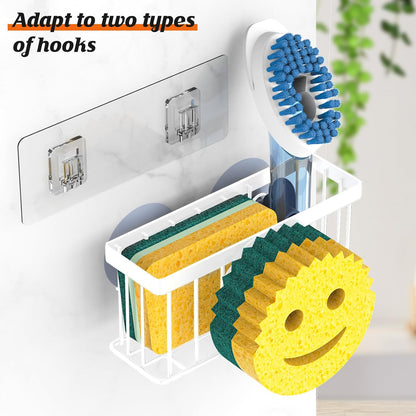 MURLONG Sponge Holder Smiley Face, Sink Caddy for kitchen Sink, Kitchen Organizer Sponge Holder with 2 PCS Suction Cups/1 PCS Adhesive Strips, Designed for Sponge, Soap, Dish brush, Scrubber-Black