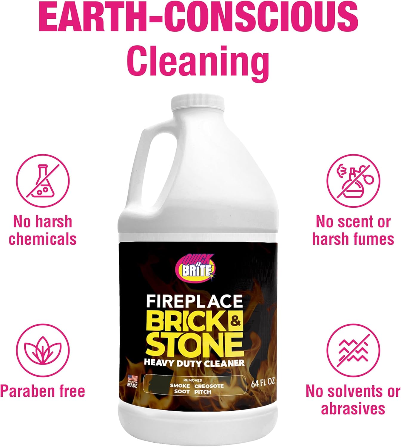 Quick 'n Brite Fireplace Gel Cleaner for Brick, Stone, Rock, Tile, and Marble, Nonabrasive Fireplace Cleaner, Made in the USA, 16 oz