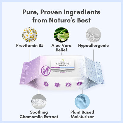 XL Individually Wrapped Nurture Antibacterial Body & Hand Wipes | Alcohol-Free Antiseptic Wet Disinfecting Towelettes for Germ Removal, Sanitizing Hands |Cleaning Cloths| Adults & Baby| Thick & Strong