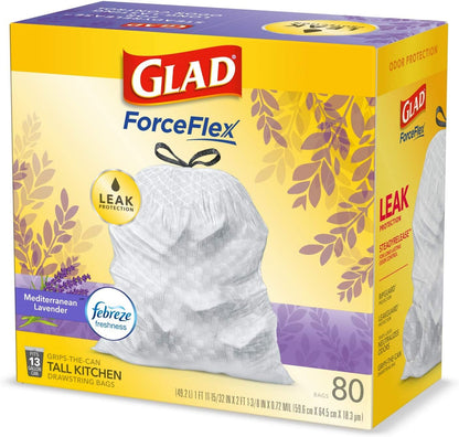 Glad ForceFlex Tall Kitchen Trash Bags, 13 Gal, Gain Lavender with Febreze, 110 Ct (Pack May Vary)
