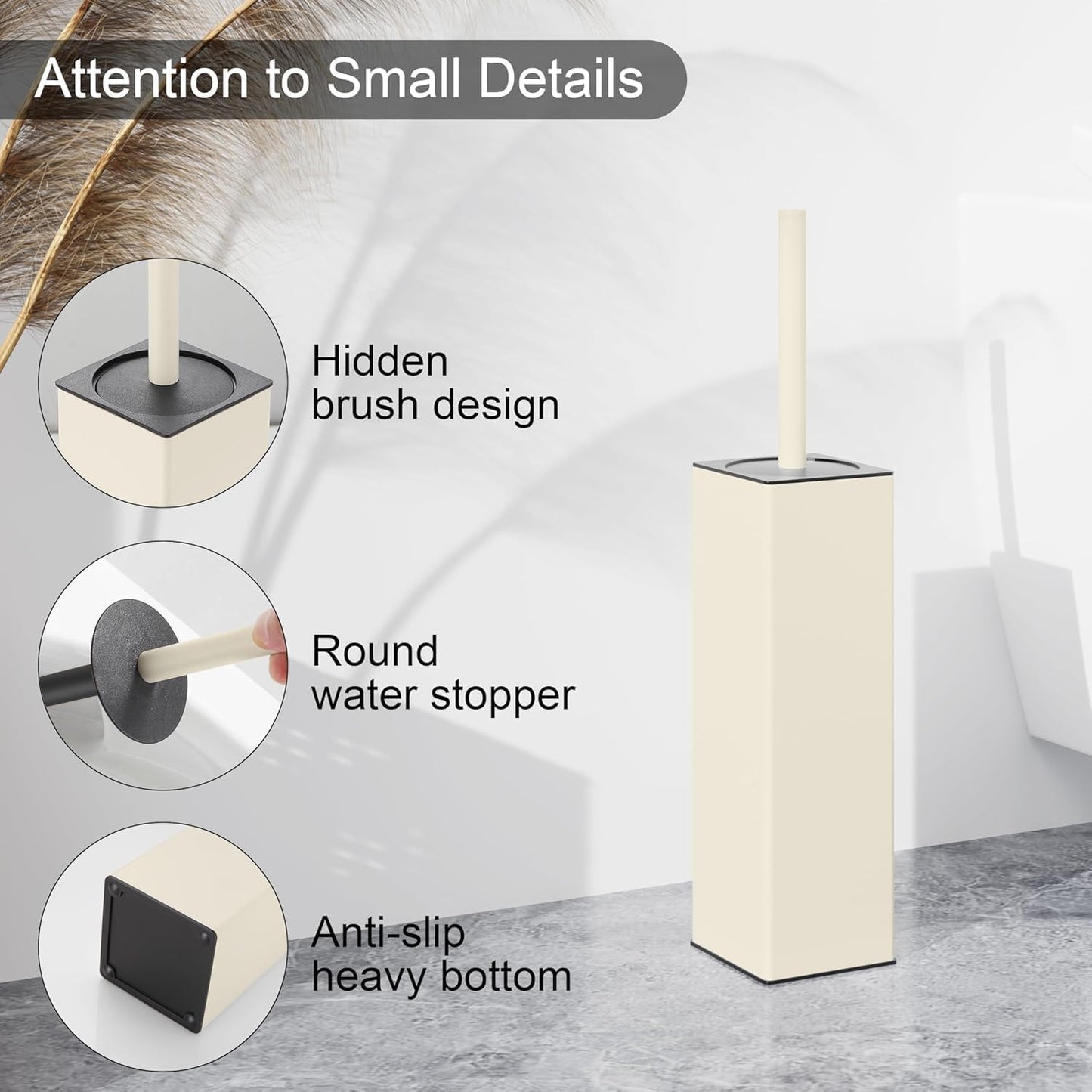 BGL Toilet Brush and Holder Set, Matte Black Freestanding for Bathroom Storage and Organization, Square Design Sturdy and Space Saving