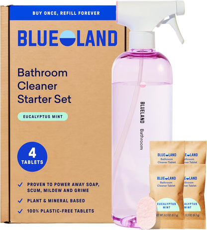 BLUELAND Bathroom Cleaner, 4-Pack Refill, Eucalyptus Mint Scent, Eco-Friendly Cleaning Supplies, 4 x 24 Fl oz