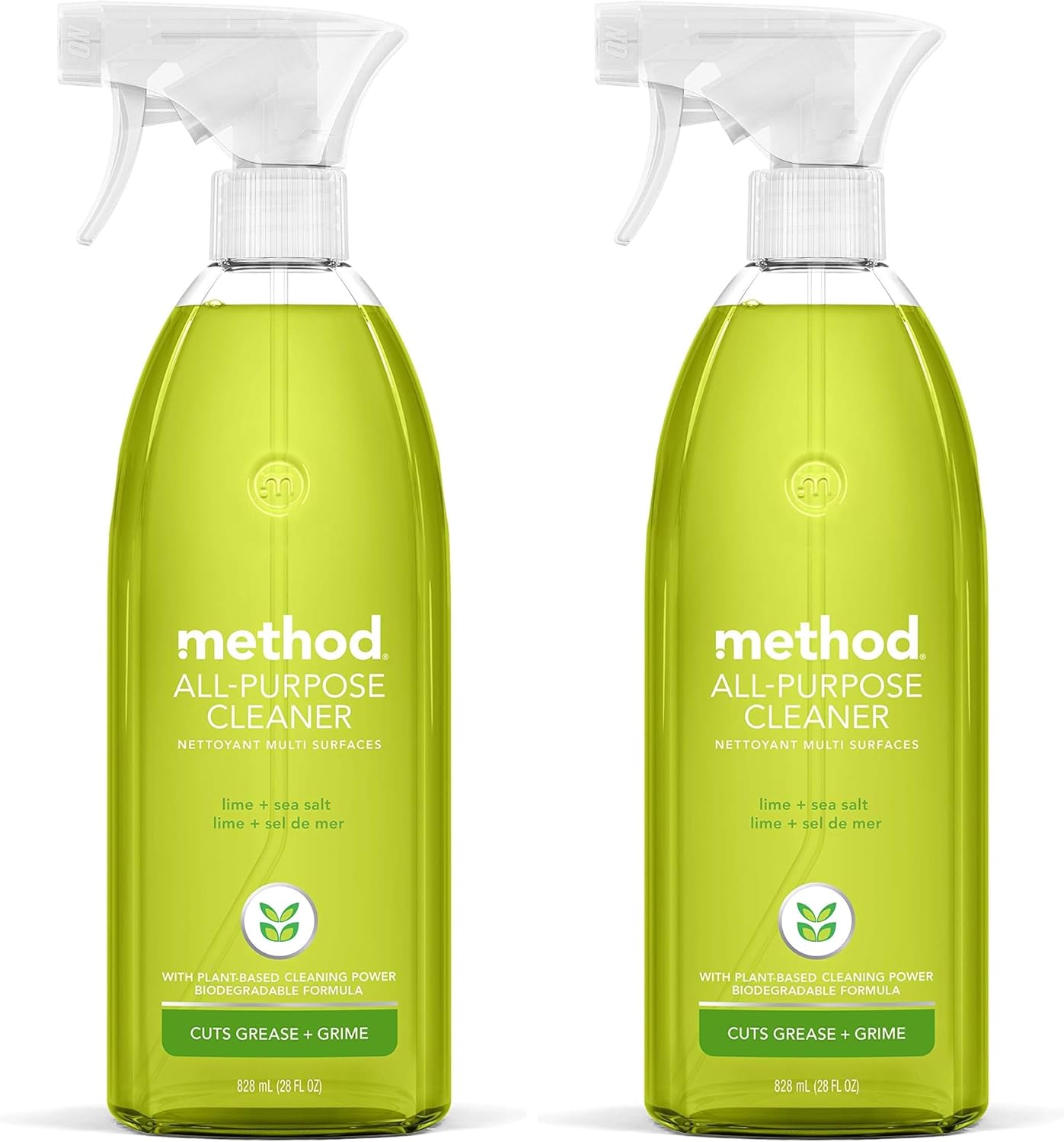 Method All-Purpose Cleaner Spray, Lime + Sea Salt, Perfect for Most Counters, Tiles, Stone, and More, 28 oz Spray Bottles, (Pack of 2)