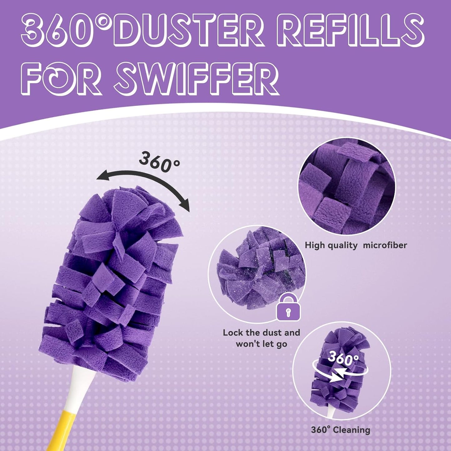 Reusable Duster Refill Compatible with Swiffer, 360 Heavy Duty Duster Refills Only, Washable Duster Pads for Swiffer Duster 3ft 6ft Extended Handle for Cleaning, 12 Pack (Handle is Not Included)