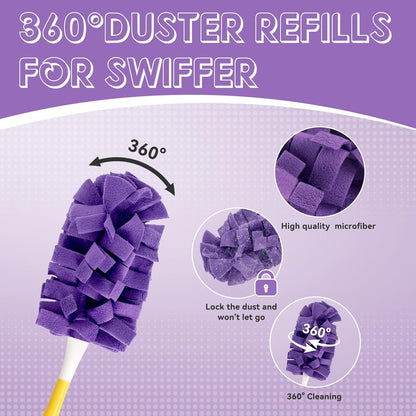 Reusable Duster Refill Compatible with Swiffer, 360 Heavy Duty Duster Refills Only, Washable Duster Pads for Swiffer Duster 3ft 6ft Extended Handle for Cleaning, 12 Pack (Handle is Not Included)