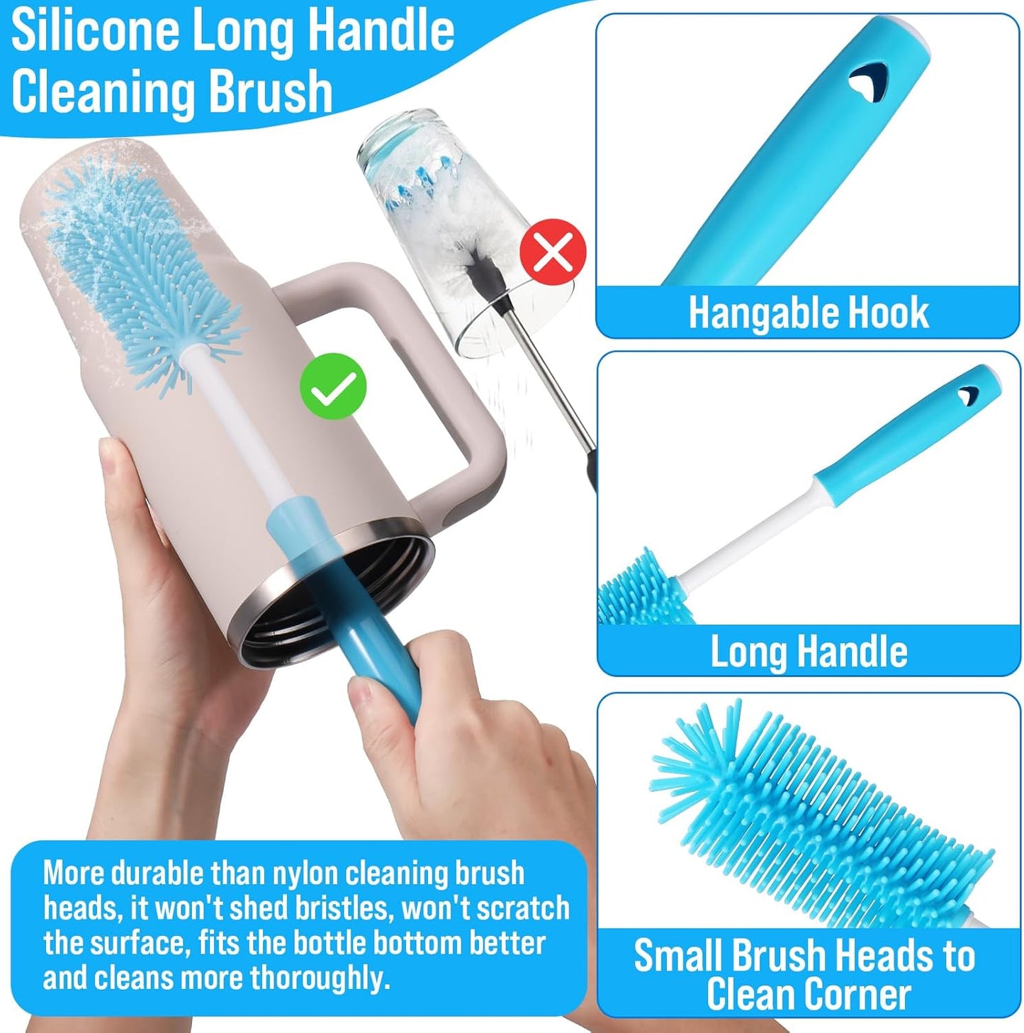 XANGNIER 5 in 1 Bottle Cleaning Brush Set,Multifunctional Water Bottle Brush and Straw Cleaner Brush,Cleaning Tool Kit for Owala/Stanley/Yeti/Simple Modern Tumbler Cup Accessories,Kitchen Gadgets