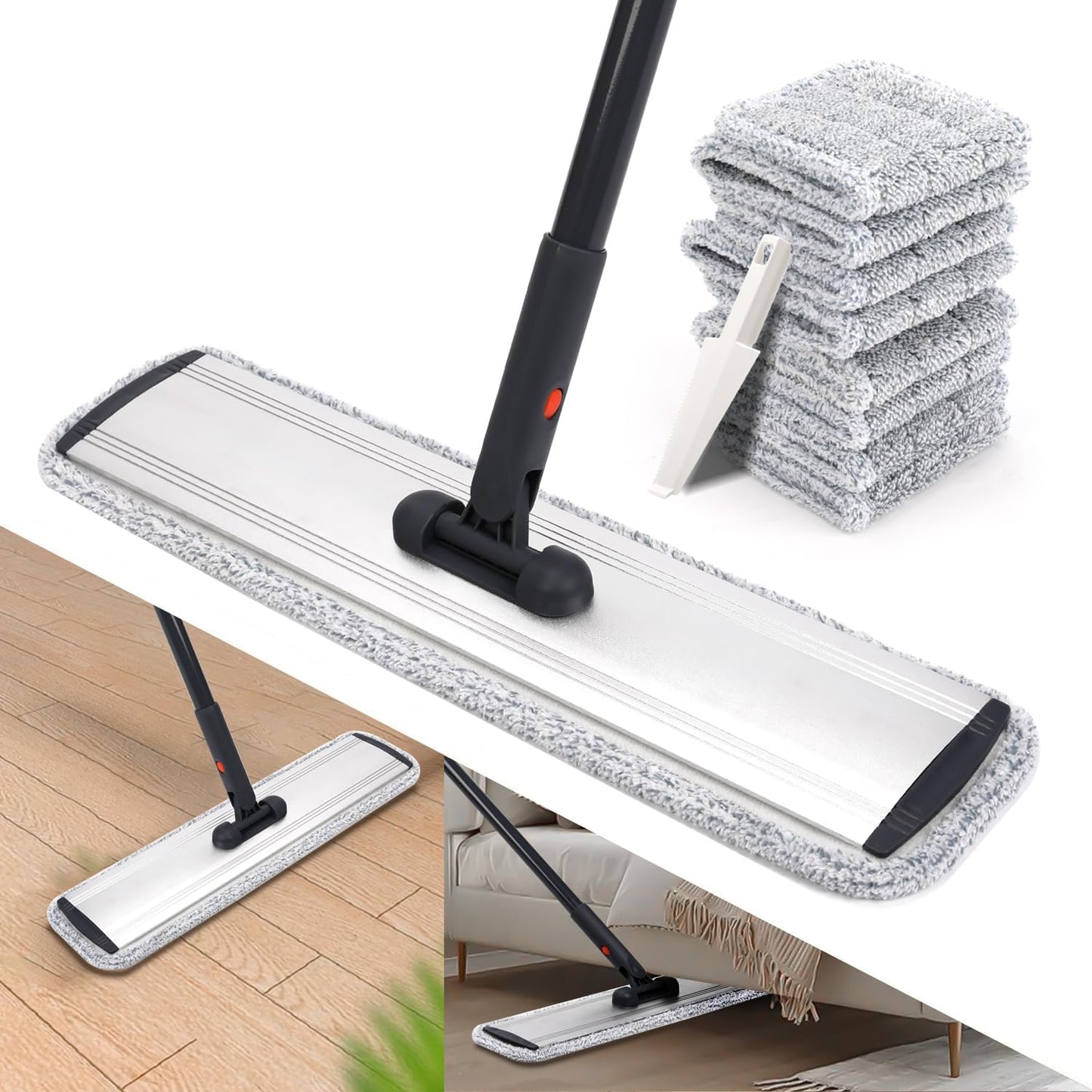 Microfiber Mop 18 in Large Flat Mops for Floor Cleaning with 4 Premium Pads Hardwood for Cleaning Wet Mop