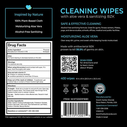 Wipex Gym Wipes Bucket Refill – EWG Verified, 400 Ct Plant-based Fitness Equipment Wipes, Lavender and Vinegar to Clean Surfaces, Safe Yoga Mat Cleaner, Gym Cleaner and Peloton