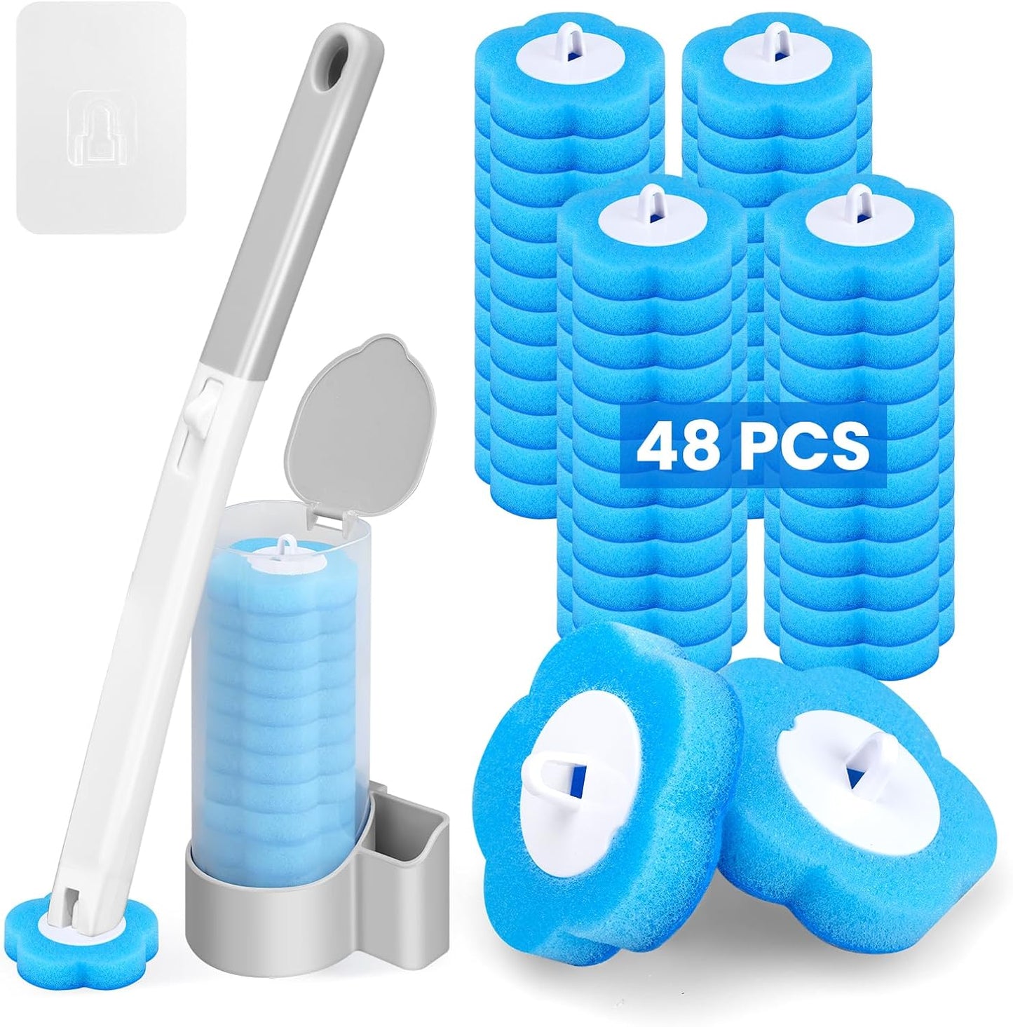 Toilet Bowl Wand Refills, 48 Pcs Disposable Toilet Brush Cleaning Sponges Heads, Not Compatible with Other Wand