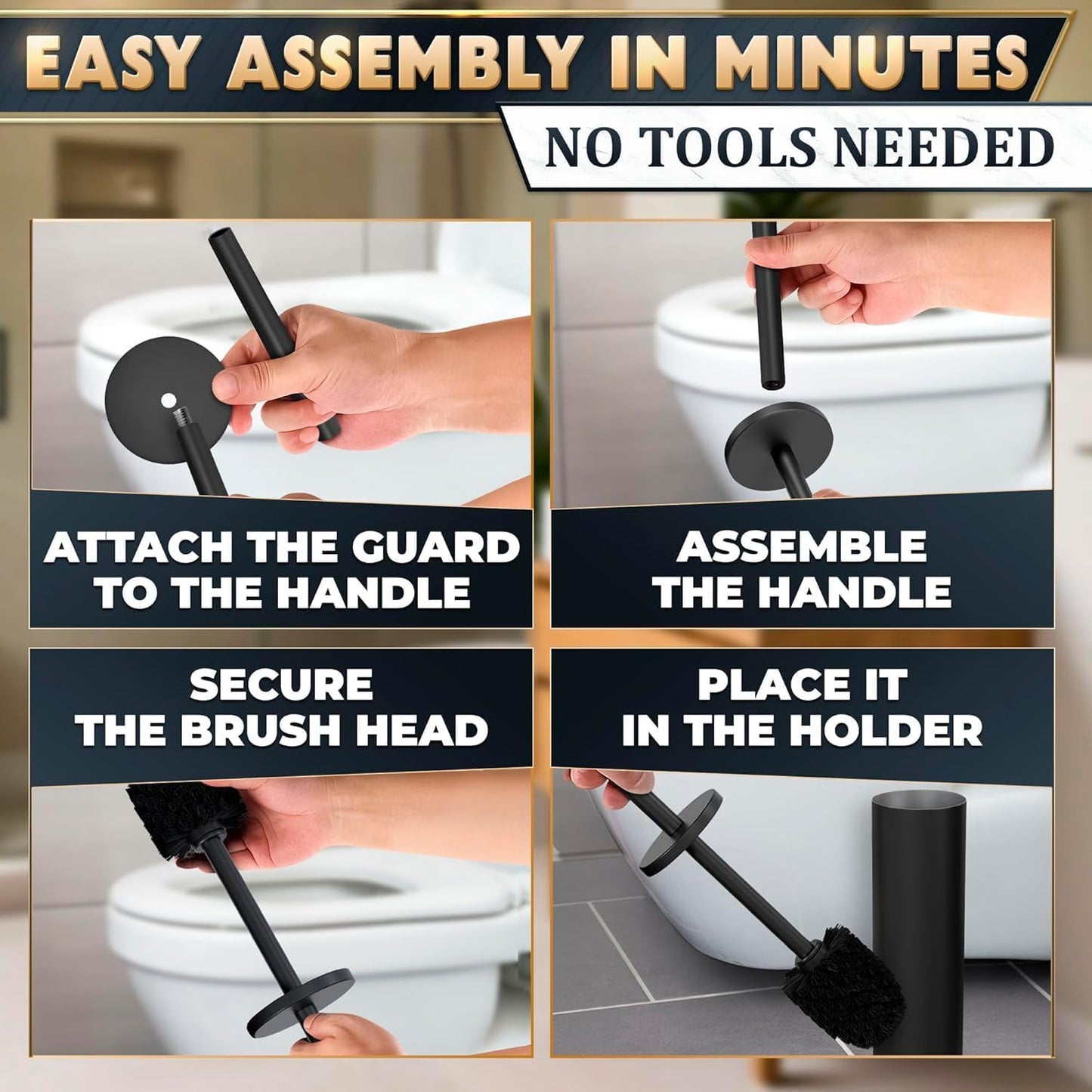 Stylish Stainless Steel Toilet Brush and Holder Set - Silver Toilet Bowl Brush and Holder with Splash Cover, Sturdy Bristles, Corrosion & Scratch Resistant - Elegant Design, Effective Deep Cleaning