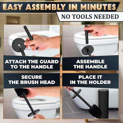 Stylish Stainless Steel Toilet Brush and Holder Set - Silver Toilet Bowl Brush and Holder with Splash Cover, Sturdy Bristles, Corrosion & Scratch Resistant - Elegant Design, Effective Deep Cleaning
