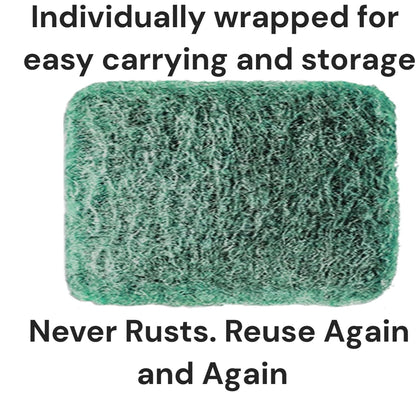 16-Pack Individually Wrapped Green Stainless Steel Soap Pads | Reusable Steel Wool Soap Pads | Leak-Proof Scouring Pads Metal Scrubber