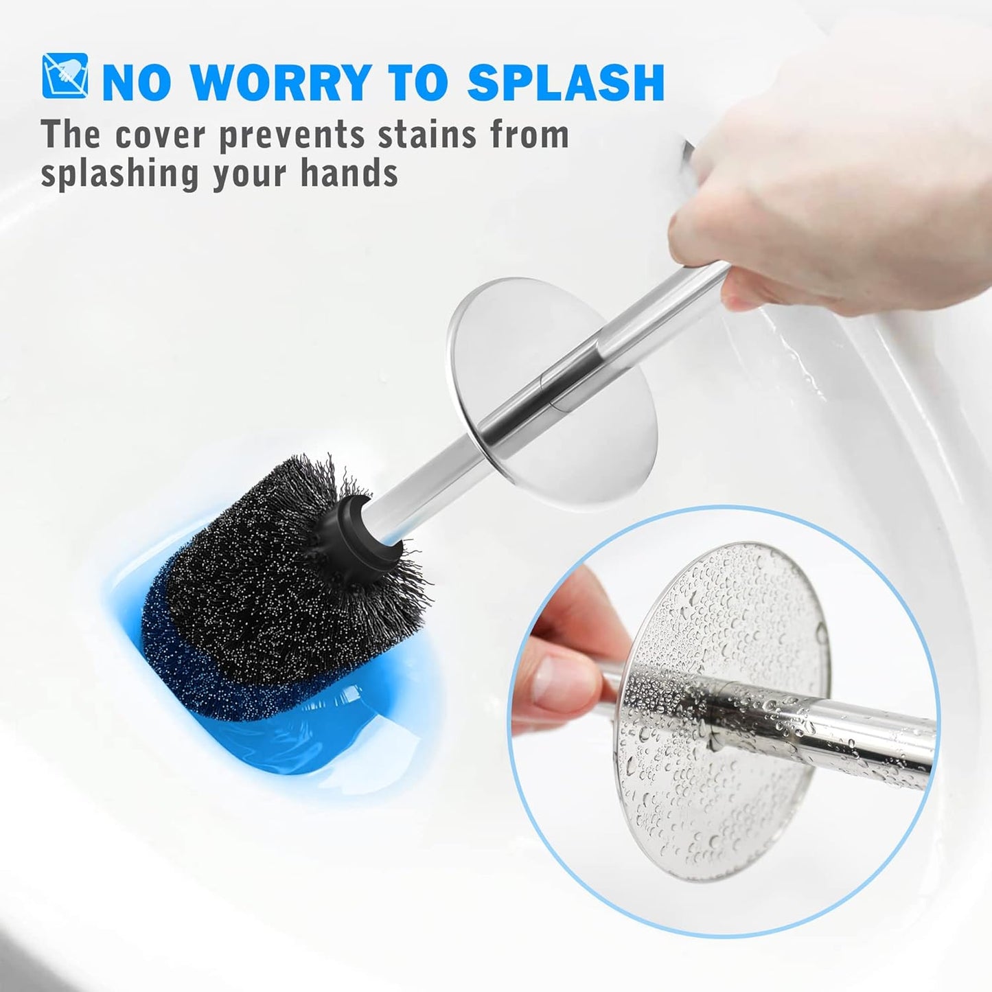 Toilet Brush and Holder, Toilet Brush with 304 Stainless Steel Long Handle, Toilet Bowl Brush for Bathroom Toilet-Elegant-Cleaning-Bristles(White)