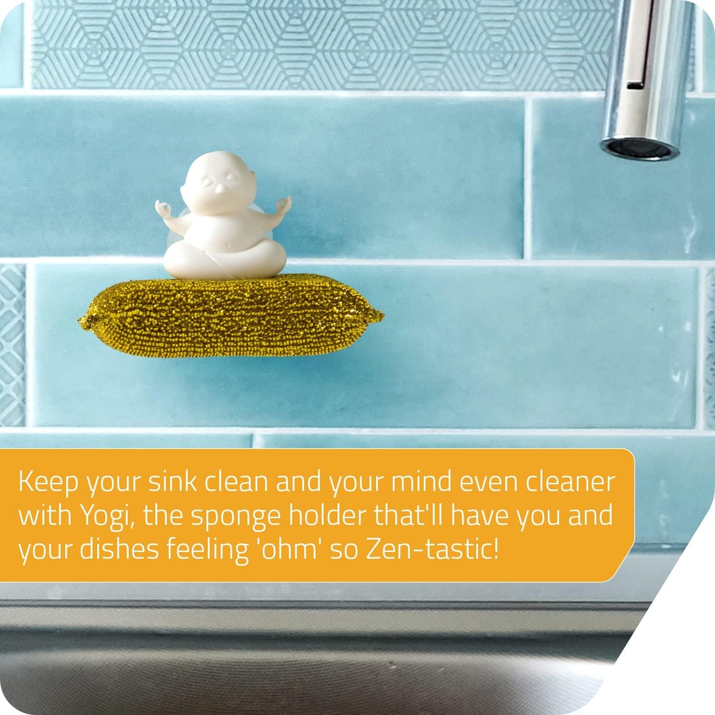 PELEG DESIGN Yogi Sponge Holder, Cute Plastic Sponge Holder for Kitchen Sink with Suction Cup,Dish Sponge Caddy Holder,Dries All Types of Sponges - Sponge Included