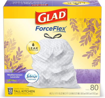 Glad ForceFlex Tall Kitchen Trash Bags, 13 Gal, Gain Lavender with Febreze, 110 Ct (Pack May Vary)