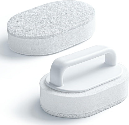 Lumkew Handle Bath Tub Scrubber, Non Scratch Bathroom Scouring Pad, Bathtub Scrubber Soap Scum Remover for Shower Tile Grout Sink Pool Step & Corner, Heavy Duty Cleaning Sponge Scrub, 2 PCS