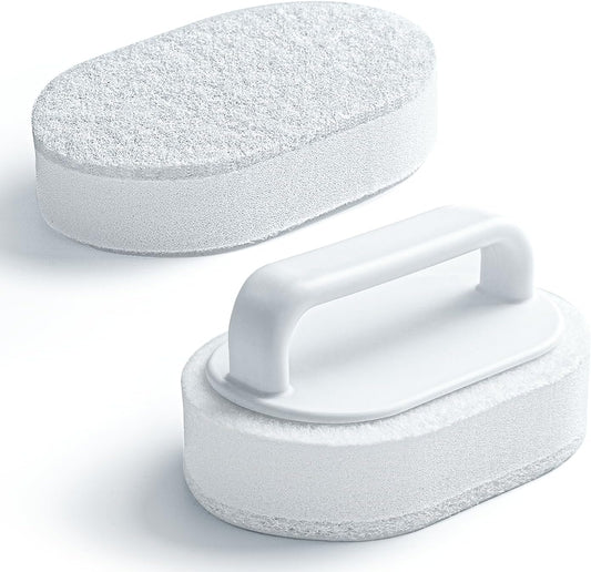 Lumkew Handle Bath Tub Scrubber, Non Scratch Bathroom Scouring Pad, Bathtub Scrubber Soap Scum Remover for Shower Tile Grout Sink Pool Step & Corner, Heavy Duty Cleaning Sponge Scrub, 2 PCS