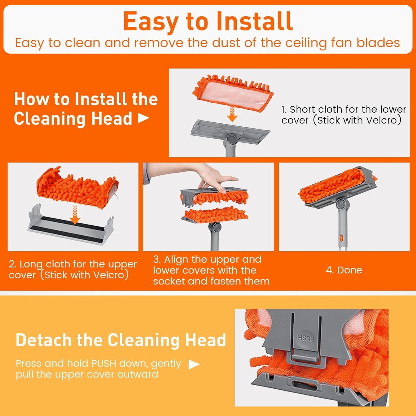 Ceiling Fan Cleaner Duster with 63" Extension Pole, Ceiling Fan Blade Cleaning Tool, Dusters for Cleaning High Ceiling Fan Reusable Chenille Pads for Blind, Baseboard, Wall