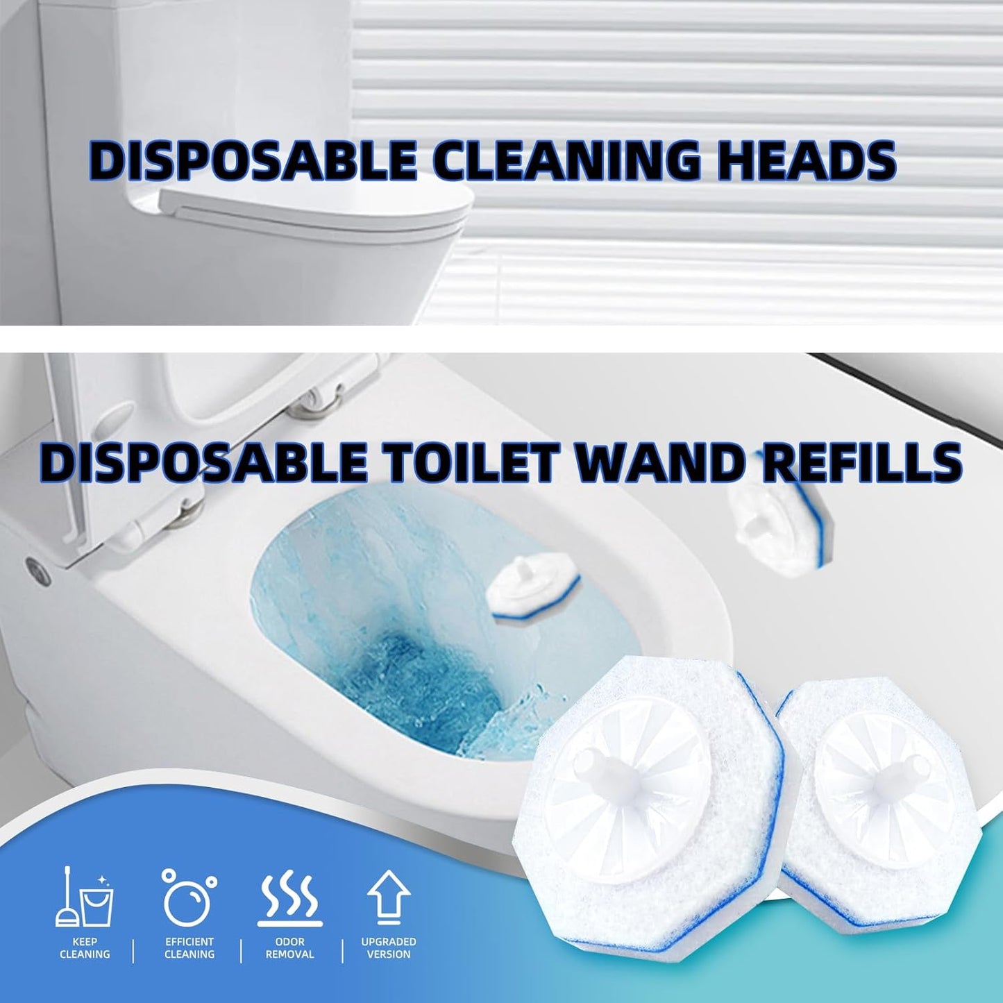 30Pcs Disposable Toilet Wand Refills Compatible with Clorox Toilet Wand. Easy Cleaning Toilet Bowl Fiber Wand Heads Compatible with Most Toilet Brushes