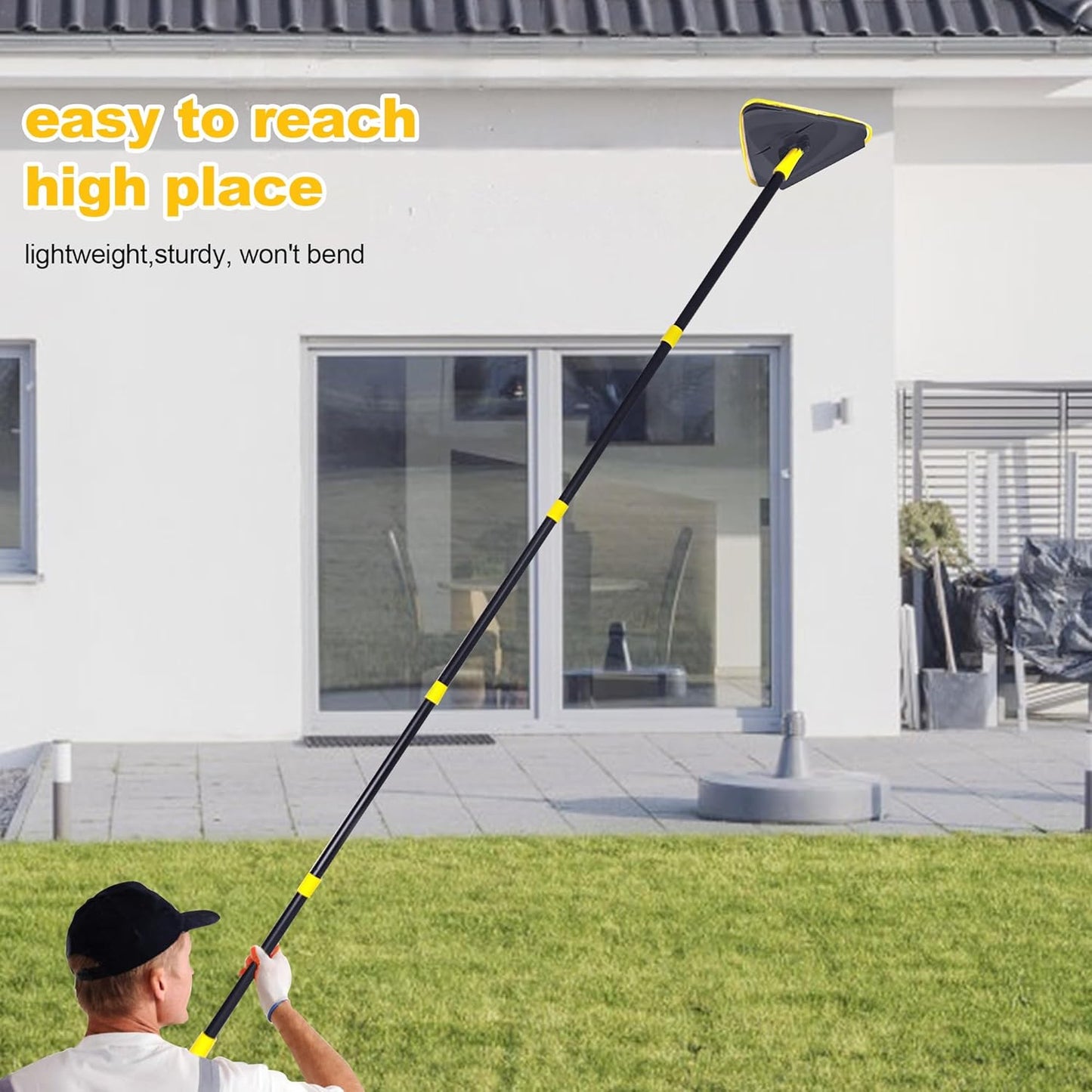Wall Cleaner Mop with 82" Handle, 360° Rotating Triangle Head and Microfiber Pads, Built-in Squeegee for Ceiling Mop, Baseboard Cleaning and Windows