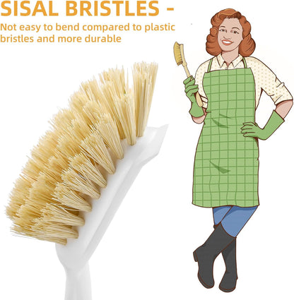 SUBEKYU Dish Brush with Handle, Natural Bamboo Dish Scrubber Brush, Kitchen Dishwashing Brush for Cleaning Dishes/Pans/Pots/Sinks, Sisal Bristles, 2P