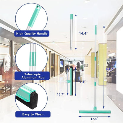18" Floor Squeegee with 43" Adjustable Aluminum Handle Light Duty Magic Broom for Floor,Garage Courtyard Shower Bathroom Floor Marble Glass Tile Water Foam Cleaning