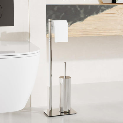 RUACQ Toilet Paper Holder Stand with Toilet Brush and Holder Set, 304 Stainless Steel Bathroom Toilet Tissue Paper Roll Holder Free Standing, Weighted Base, Heavy Duty (Matte Black)