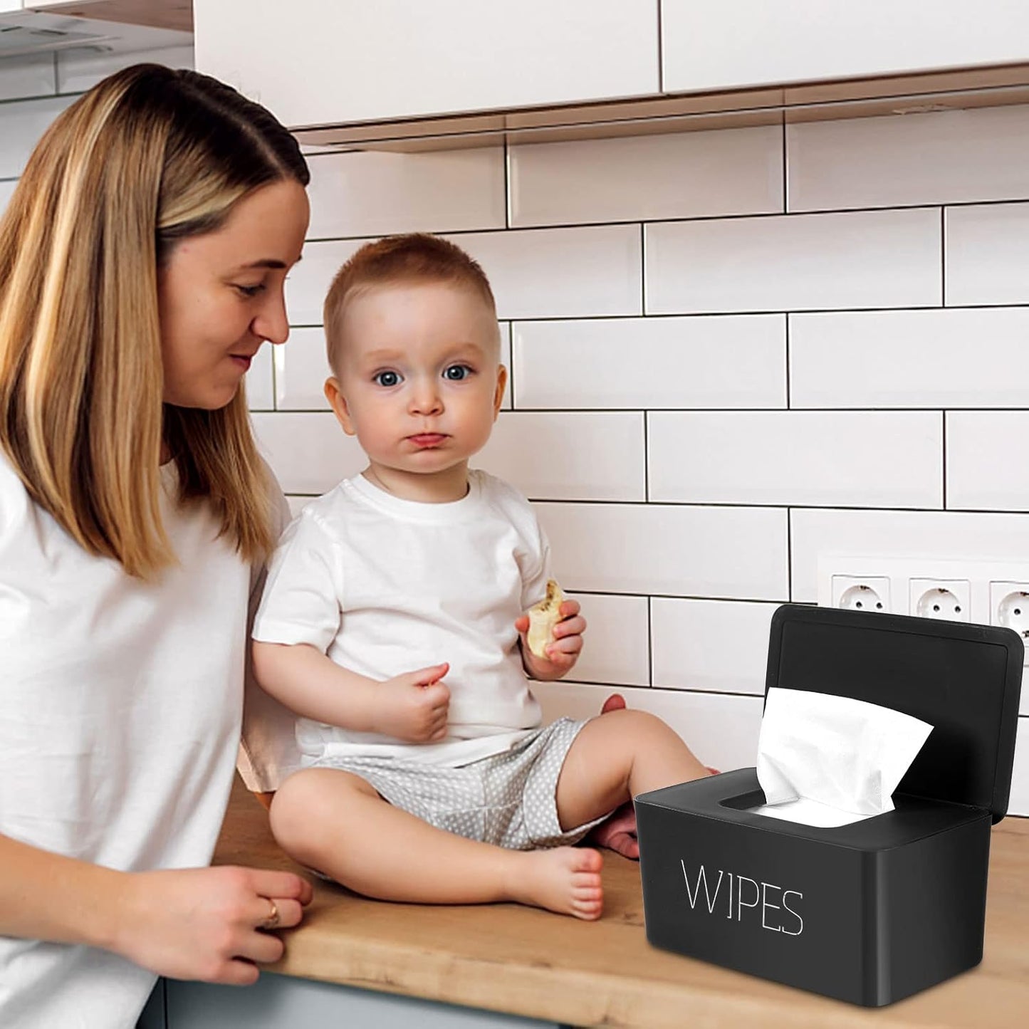 NOVWANG Wipes Dispenser, Large Capacity Baby Wipe Holder(8.3L × 4.9W × 3.9H Inches) Refillable Wipes Container with Sealing Design Baby Wet Wipes Dispenser for Bathroom Home Office Car
