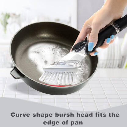 Soap Dispensing Replacement Dish Brush Storage Set with 2 PCS Brush Refills & Holder - RIMAY Dispenser Scrub Cleaning Scrubber Kitchen Dishwashing Dish Wand Handle for Dishes/Pans/Pots/Sink(Black)