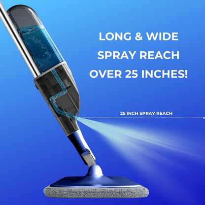 True & Tidy® SPRAY-250 Multi-Surface Spray Mop with Refillable Water Bottle for Floor Cleaning, Works on Wood, Tile, Marble etc, Use Any Cleaning Solution, Machine Washable Microfiber Mop Pads, Navy