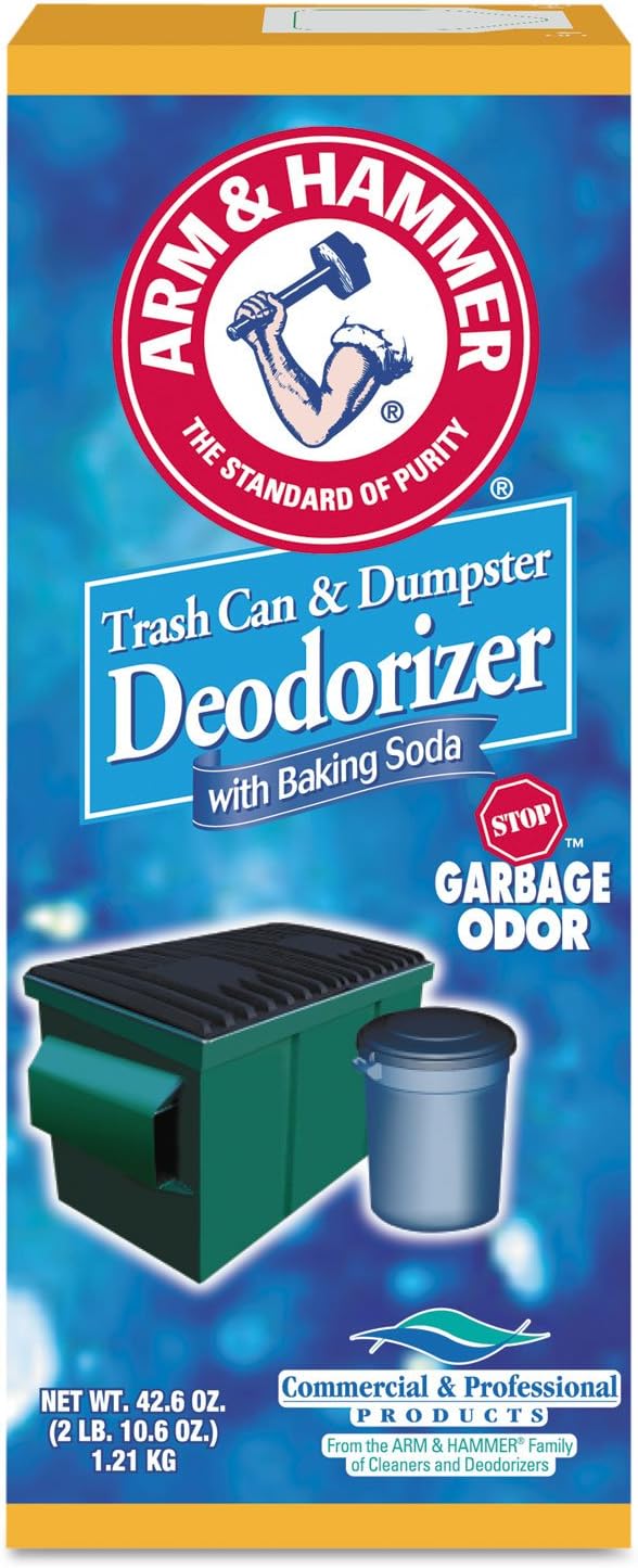 Arm & Hammer Trash Can And Dumpster Deodorizer With Baking Soda, Sprinkle Top, Original, Powder, 42.6 Oz Box, 9/carton