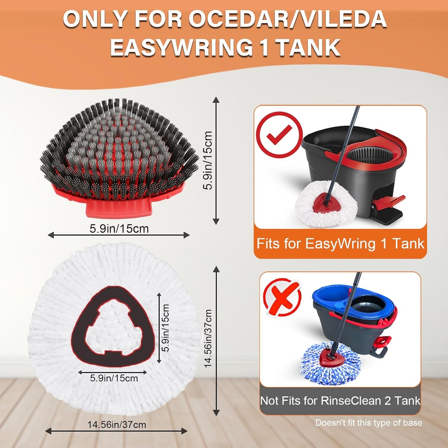 Fatmass 5 Pack Spin Mop Replacement for O Cedar EasyWring 1-Tank System,Include 4 Mop Replace Heads + 1 Upgrade Scrubber Brush, 100% Microfiber Mop Refills Deep Cleaning Machine Washable
