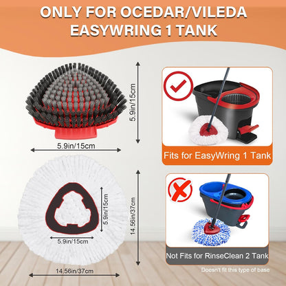 Fatmass 5 Pack Spin Mop Replacement for O Cedar EasyWring 1-Tank System,Include 4 Mop Replace Heads + 1 Upgrade Scrubber Brush, 100% Microfiber Mop Refills Deep Cleaning Machine Washable