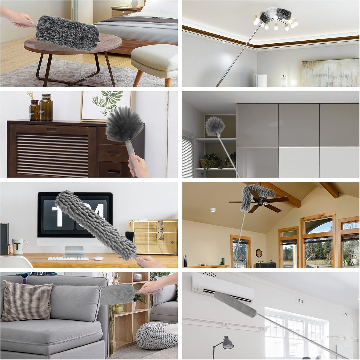 Microfiber Feather Duster with Extension Pole 30 to 100 inches, Reusable,Bendable, Washable Dusters for Cleaning Ceiling Fan, High Ceiling, Blinds, Furniture & Cars, 12PCS