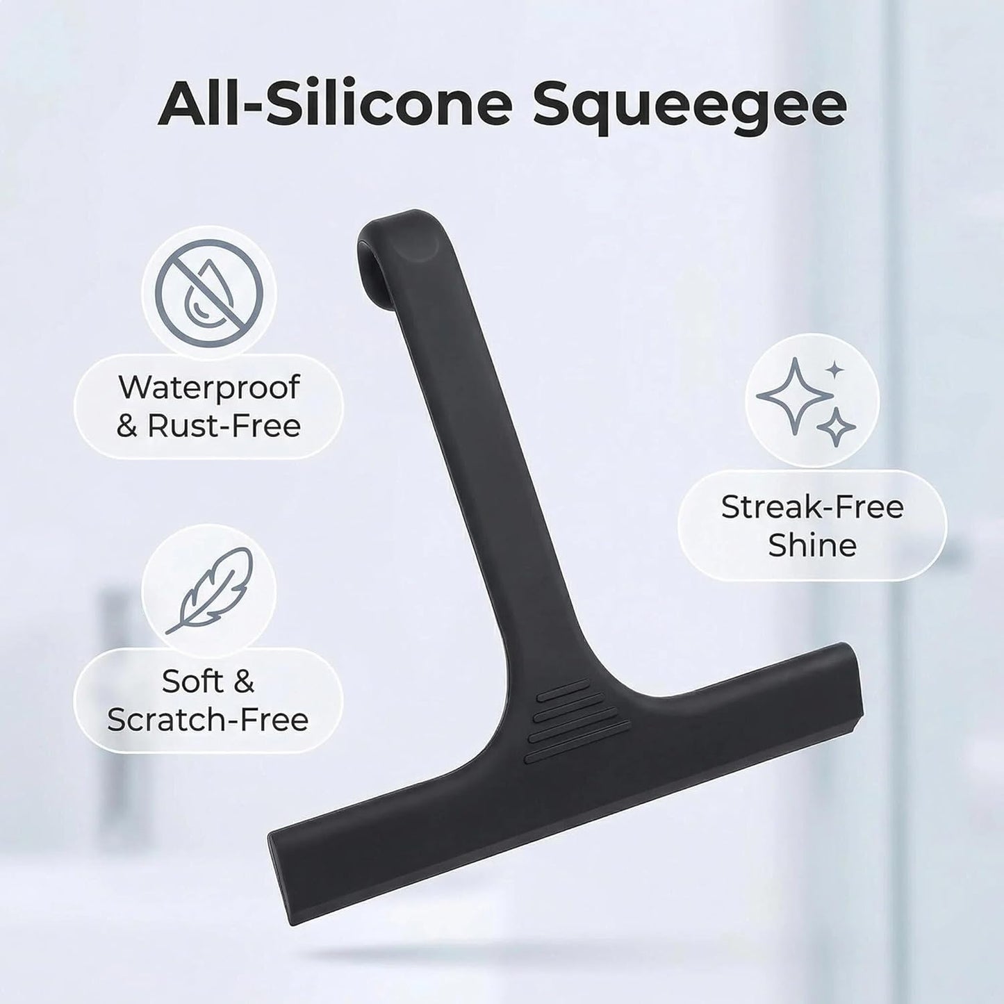 Silicone Shower Squeegee - All-in-One Design with Built-in Hook, 10 Inch Streak-Free Bathroom and car Cleaner for Glass Doors, Mirrors, Windows, Tiles Purple