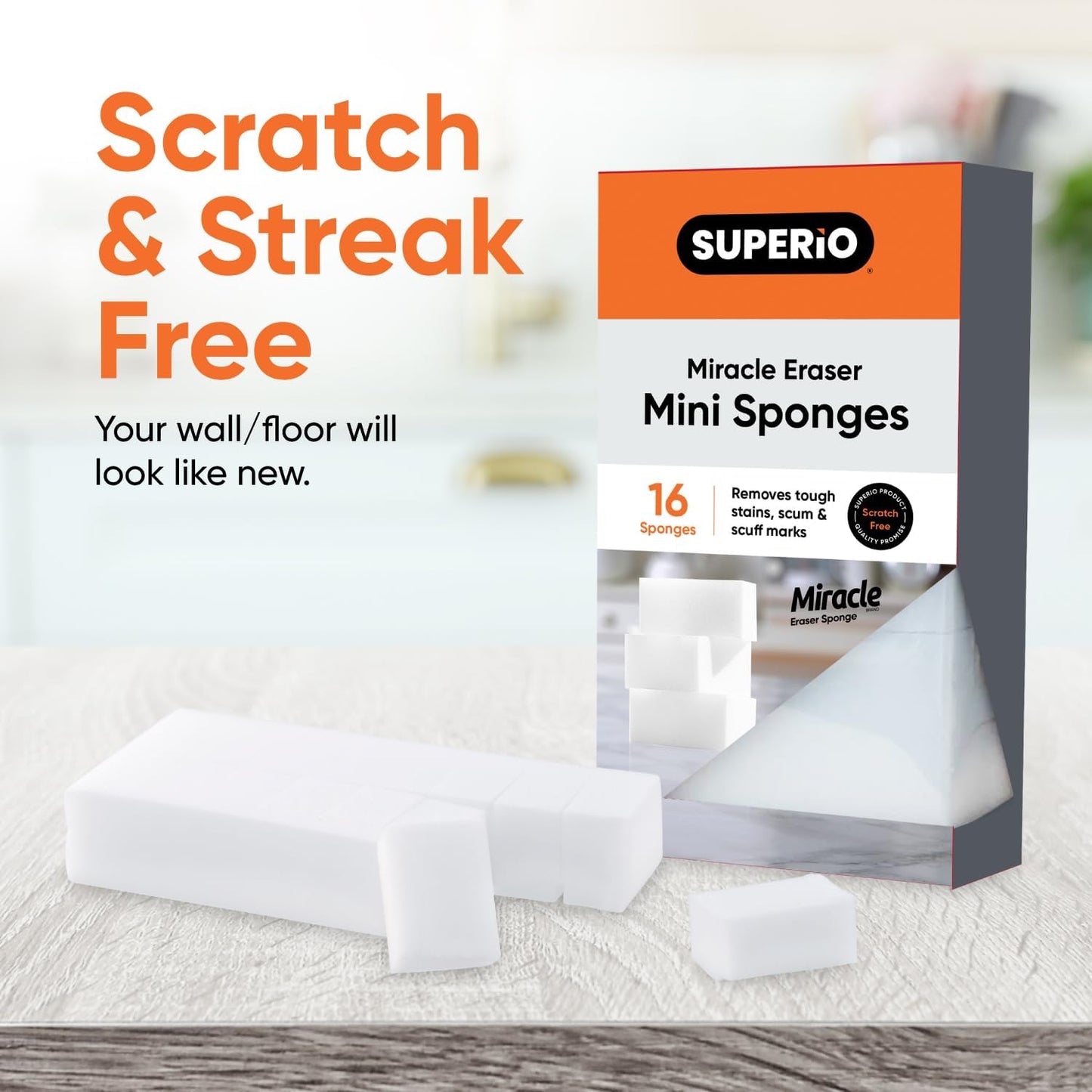 Miracle Eraser Sponge Melamine Sponge for Floor, Wall, and Furniture, Removes Scuffmarks, Mud, Grime, Dirt, and Tough Stains, Pack of 16 1 Inch Mini Cleaning Erasers.