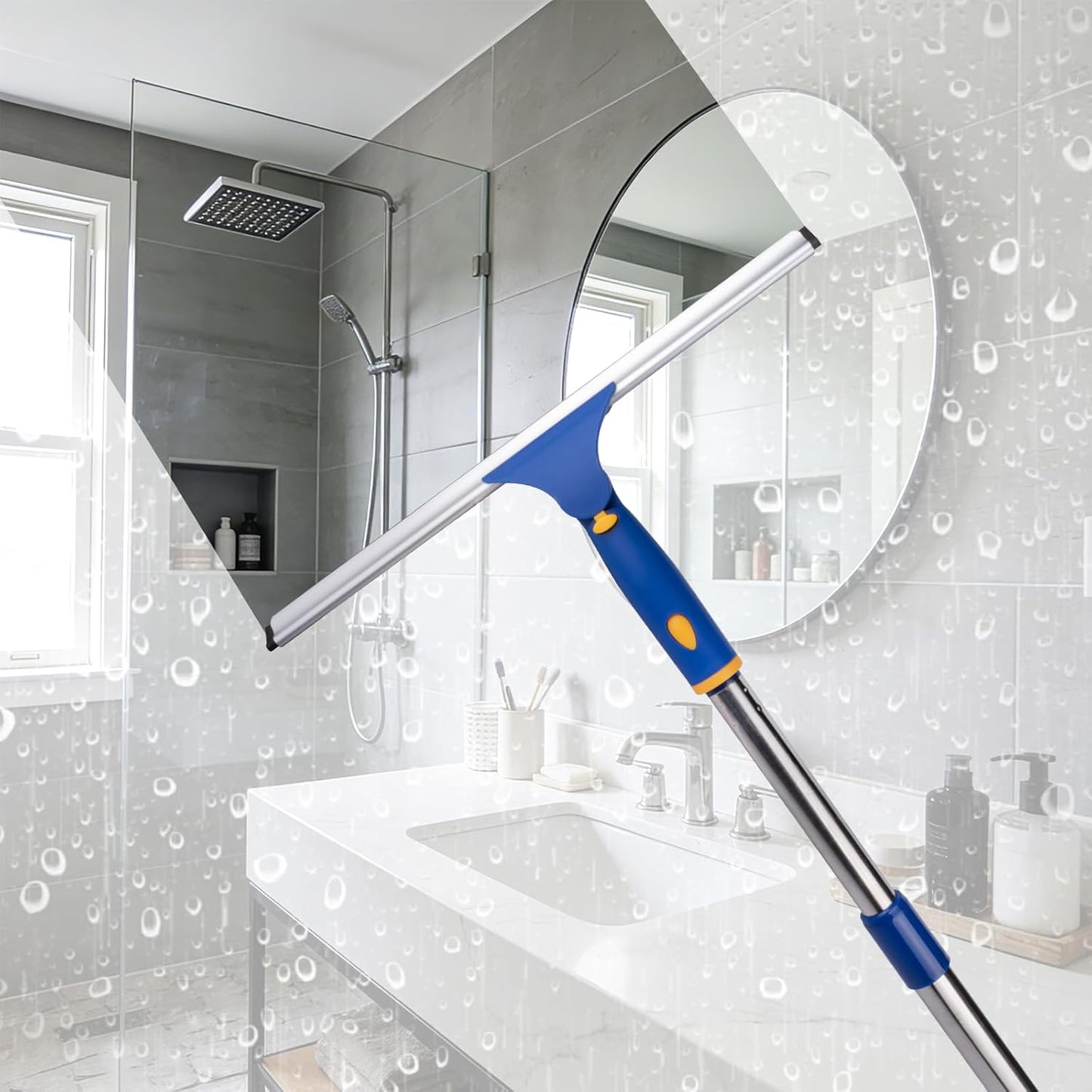 ITTAR 14 inch Multi-Purpose Shower Squeegee for Glass Doors, Swivel Window Squeegee with 1 Refill Rubber Blade, Extendable Bathroom Cleaner Tool for Shower Door Window Mirror Wall Car Windshield