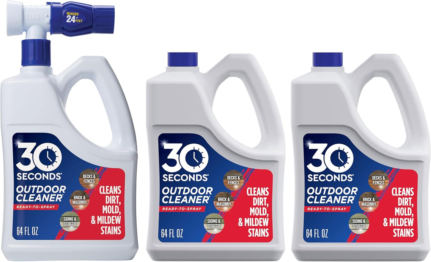 30 SECONDS Outdoor Cleaner 2 Pack with Hose End Sprayer - Cleans Stains from Algae, Mold and Mildew on Vinyl Siding, Deck, Patio, Brick and More