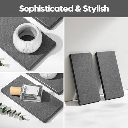 2PCS Water Absorbing Stone Drying Tray for Kitchen Counter & Bathroom Sink, Diatomite Faucet Splash Guard, Soap Dispenser Rack & Sponge Holder Caddy Organizer, Marble White (Printed Pattern), 9"x 3.5"