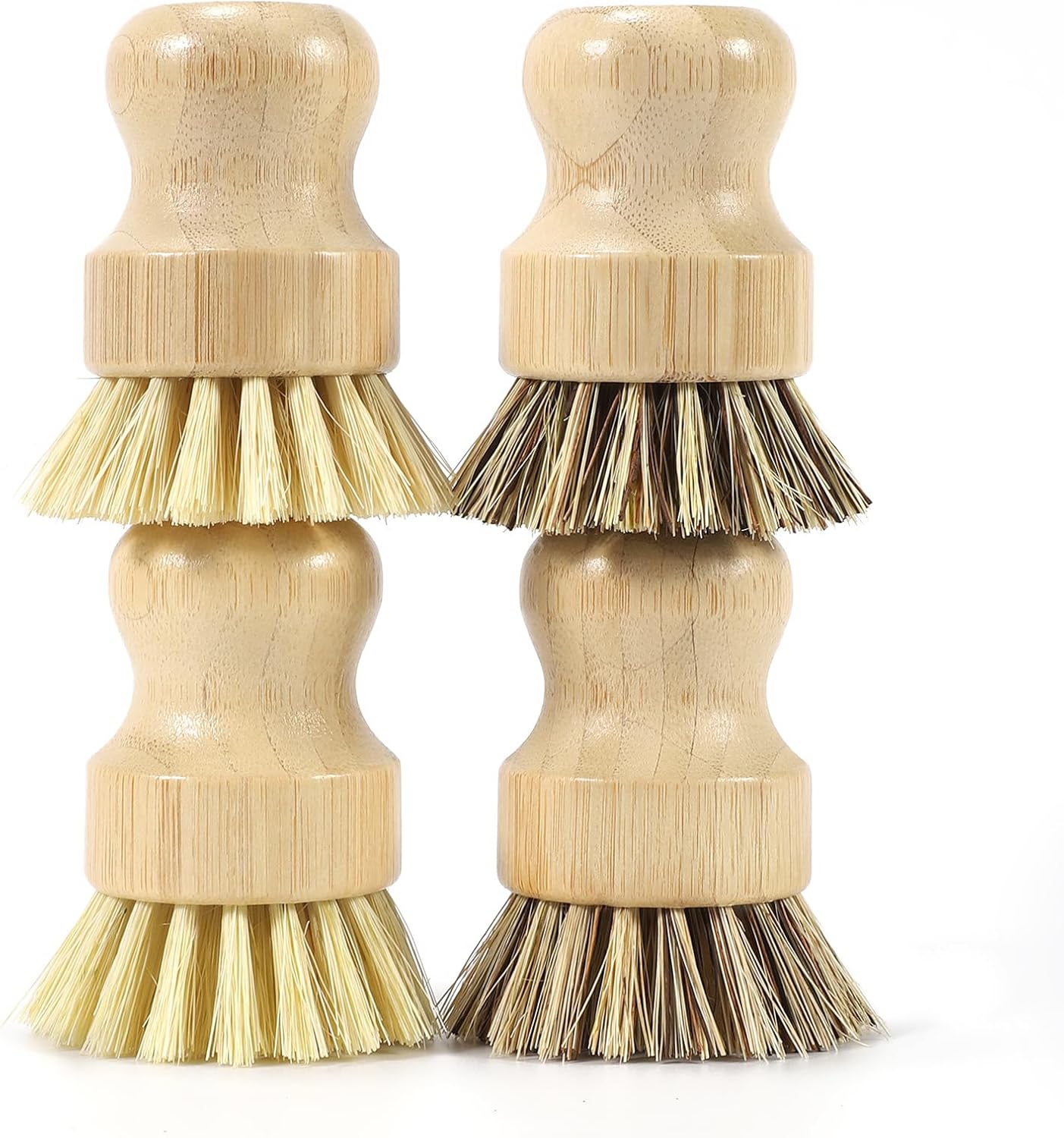 4 Pack Bamboo Dish Brush Set, Natural Palm Dish Scrubber for Pots and Vegetables, Sisal Bristle Bamboo Scrub Brush for Cleaning Dishes and Pans