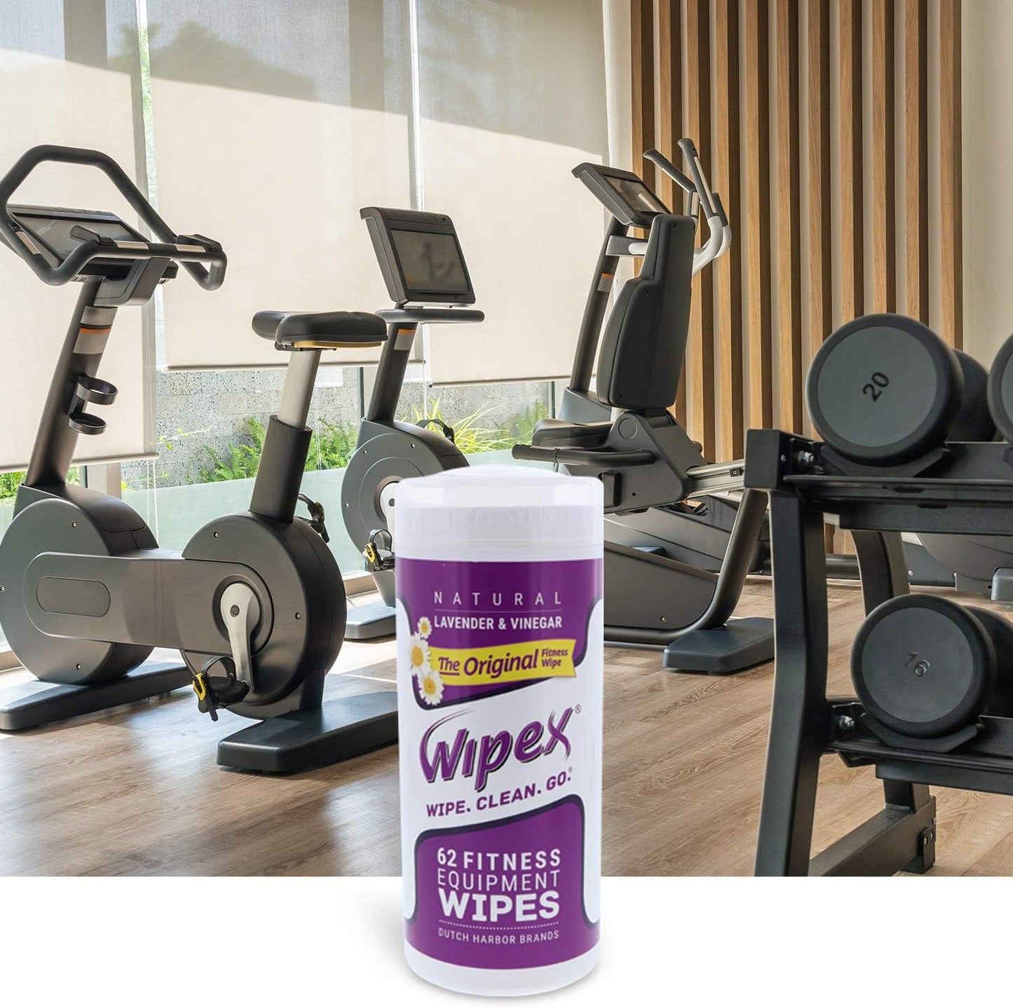 Wipex Original Fitness Equipment Wipes -EWG Verified - 50 Count Plant-Based No-Lint Cloth Gym Wipes for Workout Equipment, Yoga Mat Cleaner, Peloton Cleaner with Lavender Essential Oil & Vinegar,