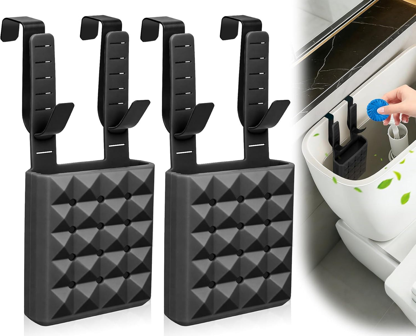 Adjustable Toilet Tank Cleaning Tablet Holder-Hanging Silicone Basket Carrier with Rustproof Hooks for Bowl Cleaner & Bleach Tablet Organizer, Accessory Fit Up to 7" Water Level