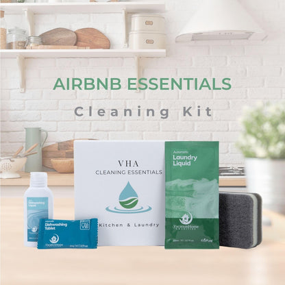 Air bnb Essentials for Hosts, Kitchen & Laundry Amenities - Dish Soap, Dishwasher Tablets, Kitchen Sponge & Travel Laundry Detergent, Pre-Packed in Premium Boxed Amenity Kits, 20 Kits - 120 pcs