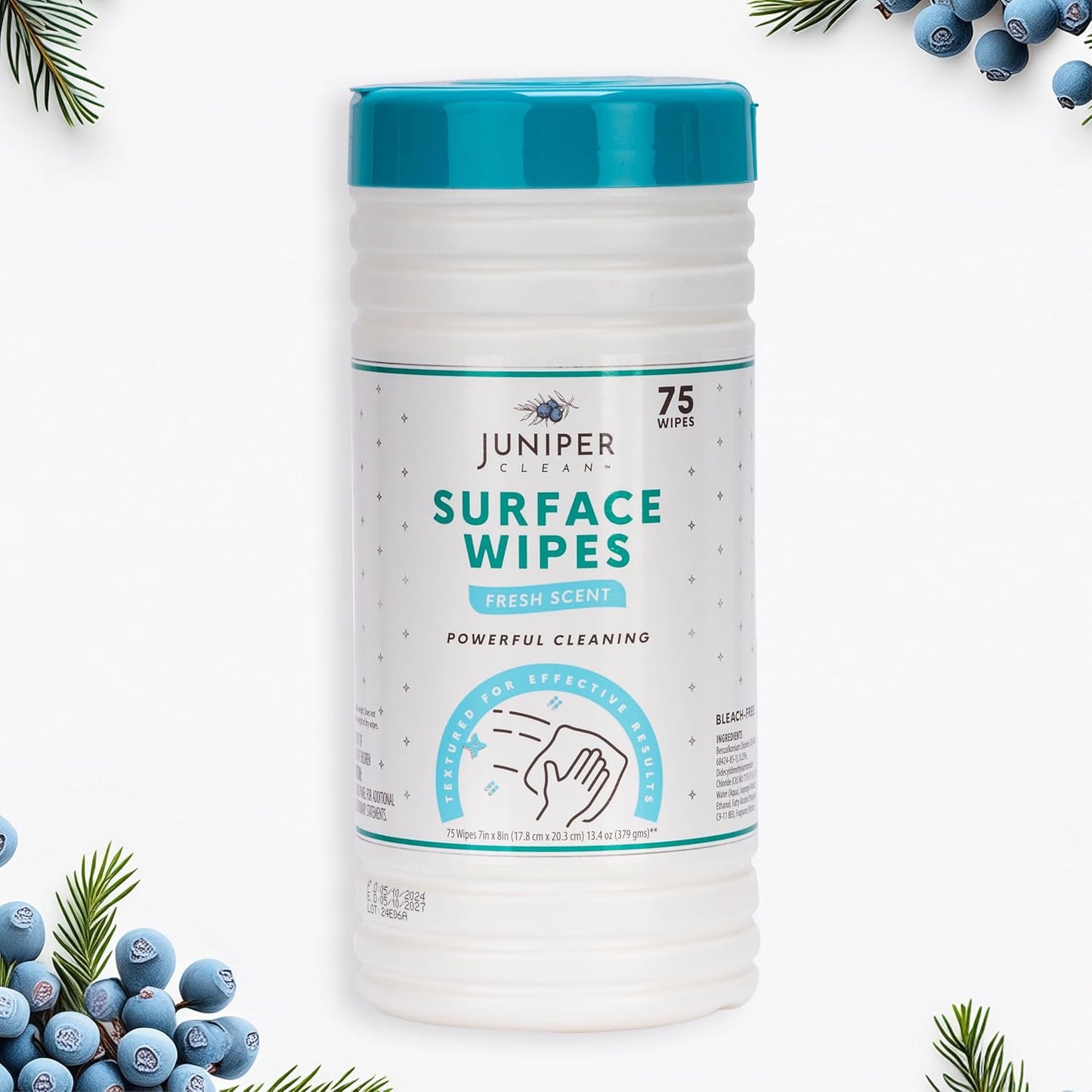 Juniper CLEAN 24 Pack Surface Cleaning Wipes Bleach Free, All-Purpose Cleaner for Bathroom, Kitchen, Office, 1728 Count Soft Flow, Fresh Scent, Bleach Free, Lint Free, Durable