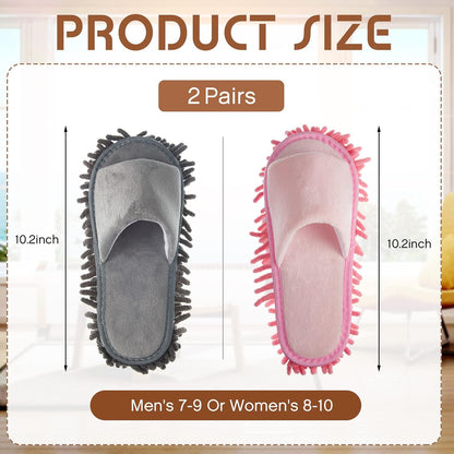 Jecery 2 Pairs Microfiber Cleaning Mop Slippers for Floor Cleaning House Mop Shoes Men and Women Washable Unisex Dusting Slippers Dirt Tool Supplies(Medium,Gray)