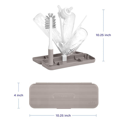 Ubbi On-the-Go Drying Rack and Brush Set, Includes Travel Case and Bottle Brush for Compact Storage, Holds Up To 8 Bottles, Baby Travel Accessories, Gray